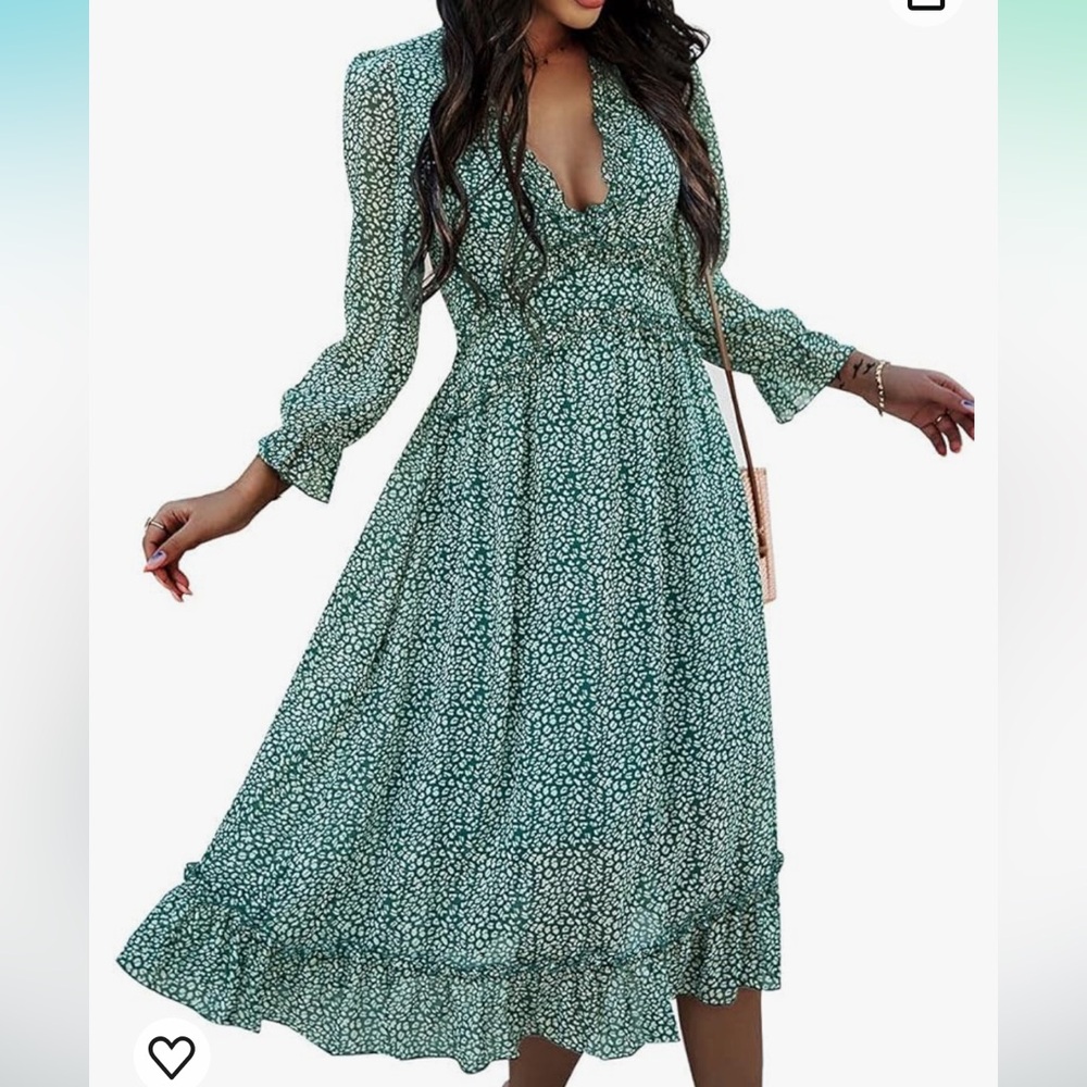 Never Worn Womens V Neck Ruffle Long Sleeve Floral Print A Line Long Midi Dress
